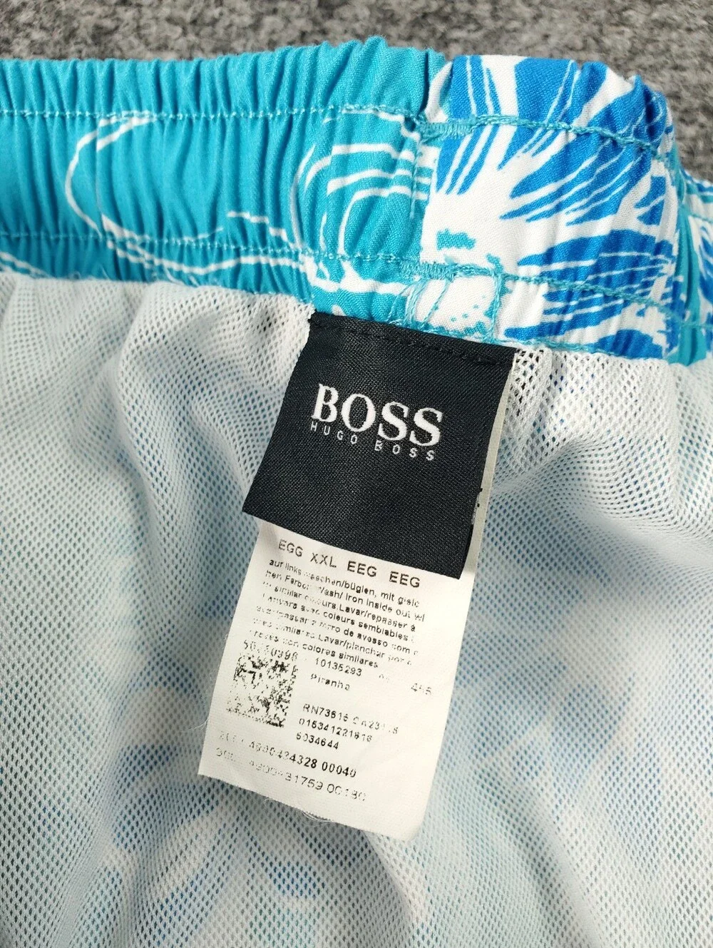 Hugo Boss Swim Trunks 2XL Floral Print Hawaiian Tropical Flowers Mesh Lined Blue
